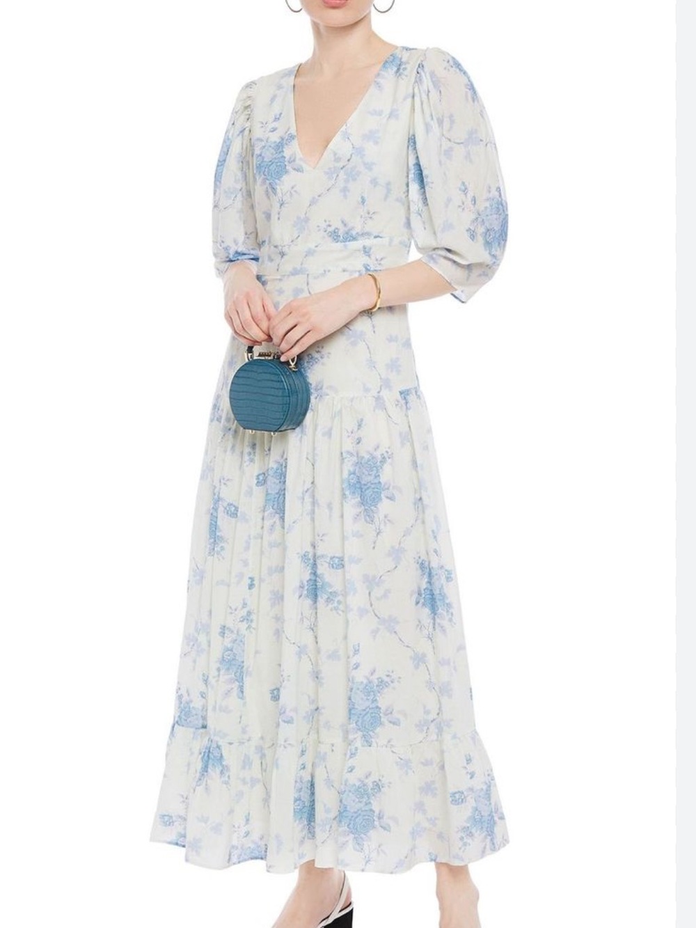 LoveShackFancy Lenny fluted floral-print cotton-voile maxi dress size 4